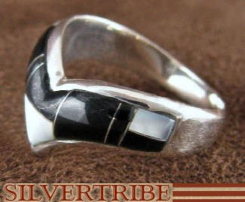 Sterling Silver Mother Of Pearl Black Jade Ring Size 6-3/4 RS42065